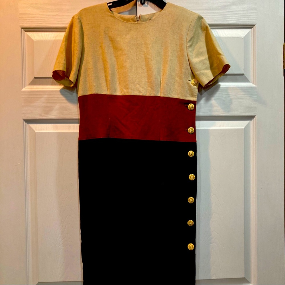 Vintage 1980s Melissa Petites Collection Earth Tones W/ Buttons Dress Sz 4P USA